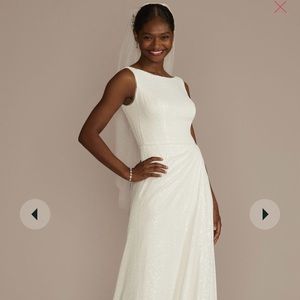 All over sequin aline scoop back wedding dress